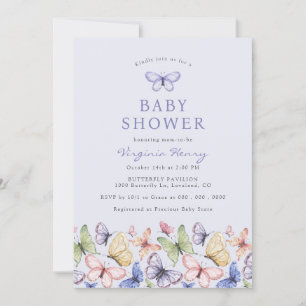 Invitation Baby Shower Papillon Violet