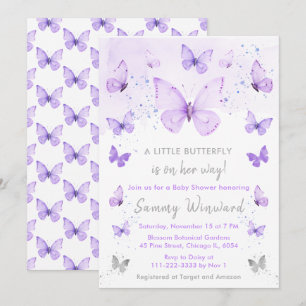Invitation Baby Shower Papillon Violet et Argent
