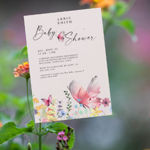 Invitation Baby Shower Papillons délicats et Fleurs sauvages