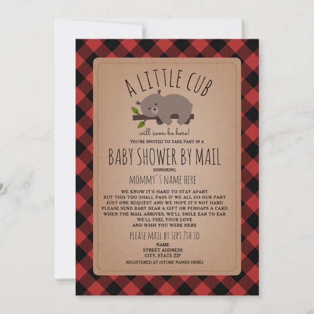 Invitation Baby shower Par Courrier Distances sociales Ours P (Devant)