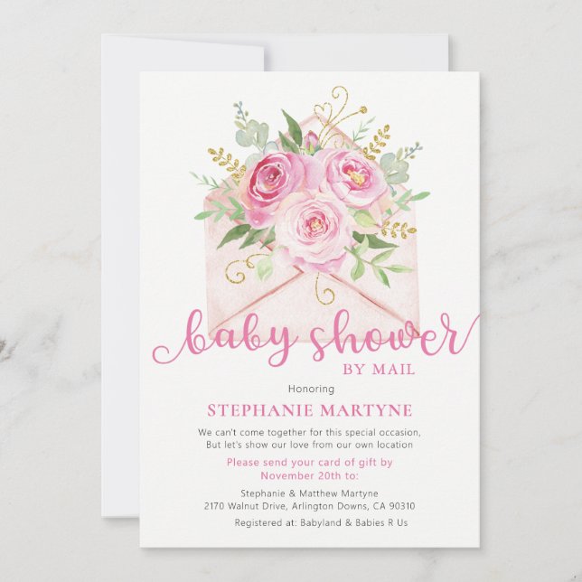 Invitation Baby shower Par Enveloppe Florale Rose Mail (Devant)