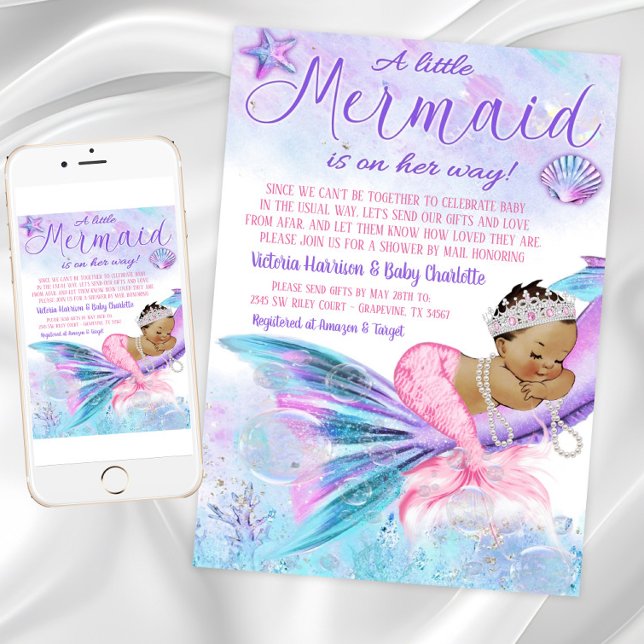 Invitation Baby shower Par La Poste Baby shower De Sirène Eth (Mermaid Baby Shower By Mail Invitation. Instant download and printed invitations available.)