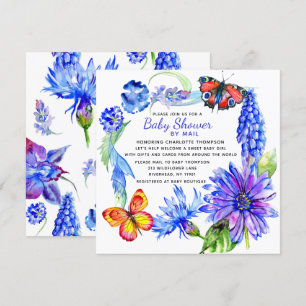 Invitation Baby shower Par Mail Aquarelle Violet Bleu Floral