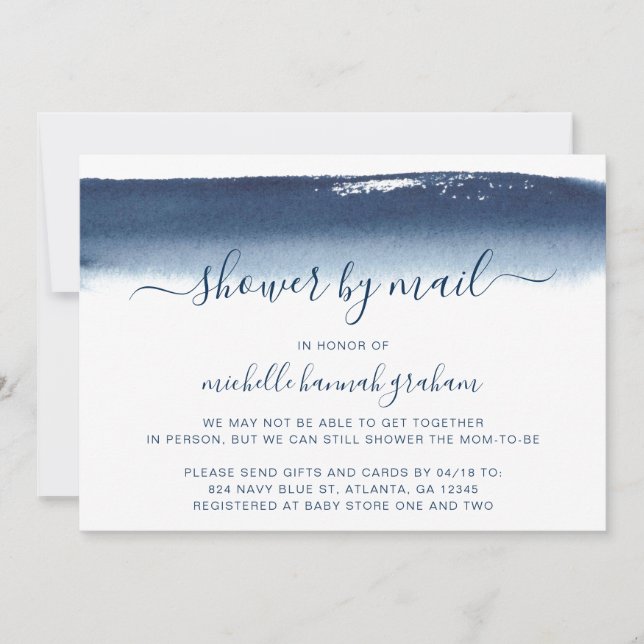 Invitation Baby shower par Mail Baby Boy Marine Aquarelle ble (Devant)