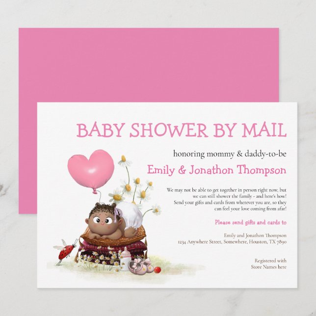 Invitation Baby shower Par Mail Bébé Mignonne Fille Ladybird  (Devant / Derrière)