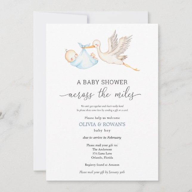 Invitation Baby shower par Mail Blue Stork (Devant)