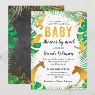 Invitation Baby shower Par Mail Boy Gold Jungle Animaux Safar