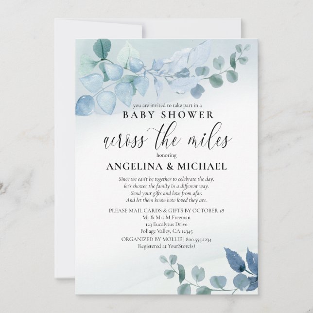 Invitation Baby shower par Mail Dusty Eucalyptus Botanique (Devant)
