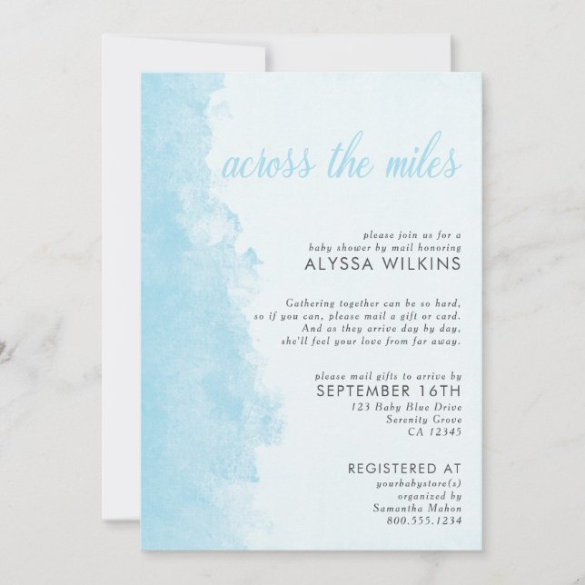 Invitation baby shower par Mail Elegant Enk Wash Blue (Devant)