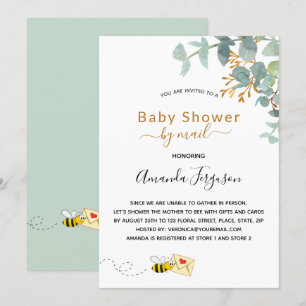 Invitation Baby shower par mail eucalyptus vert maman à abeil