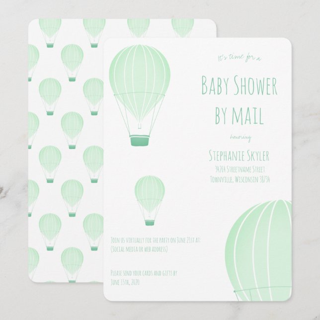 Invitation Baby shower par Mail Green Hot Air Balloon (Devant / Derrière)