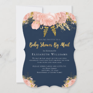 Invitation Baby shower Par Mail Pink Navy Blue Floral