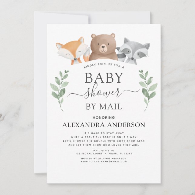 Invitation Baby shower Par Mail Woodland Eucalyptus Green (Devant)