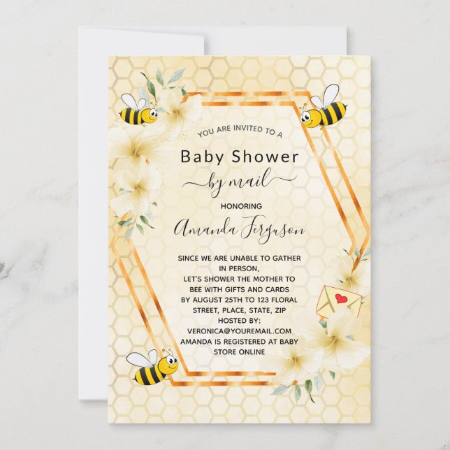 Invitation Baby shower par maman mail à être jaune fleuri (Devant)