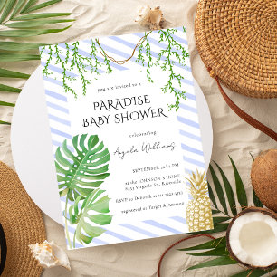 Invitation Baby Shower Paradis Tropical Botanique Bleu