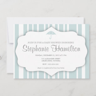 Invitation baby shower parapluie à bandes bleues personnalisé