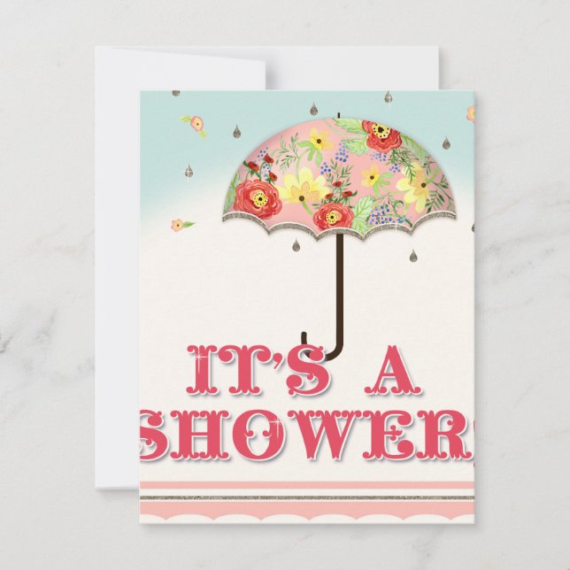 Invitation Baby shower parapluie à la mood moderne Floral Ran (Devant)