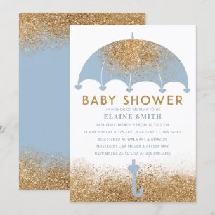 Invitation Baby shower parapluie de Parties scintillant bleu