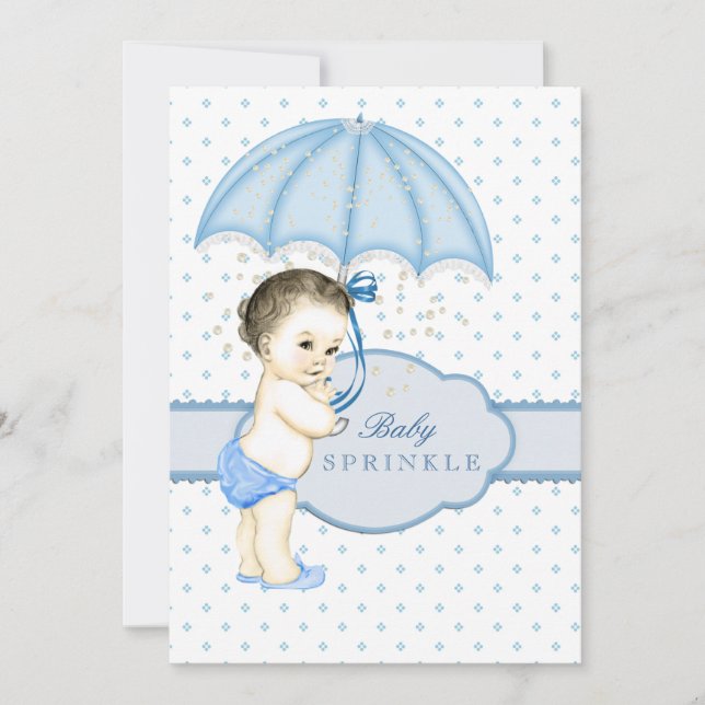 Invitation Baby shower Parapluie Garçon Sprinkle (Devant)