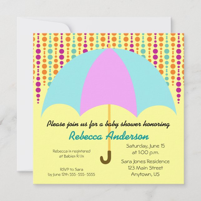 Invitation Baby shower-parapluie Turquoise et mauve (Devant)