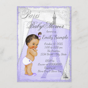 Invitation Baby shower Paris Vintage gris pourpre