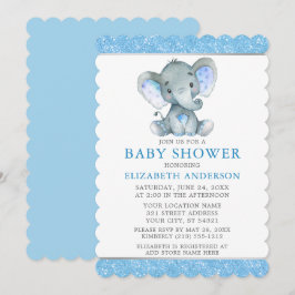Invitation Baby shower Parties scintillant bleu Eléphant Aqua