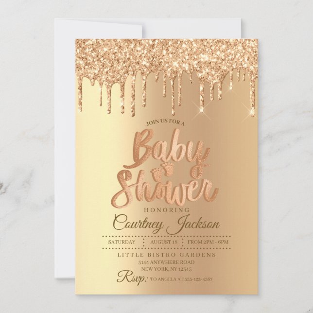 Invitation Baby shower Parties scintillant Champagne (Devant)
