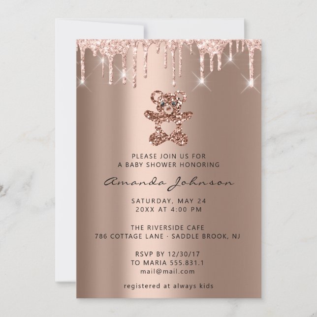 Invitation Baby shower Parties scintillant de bière Rose Gold (Devant)