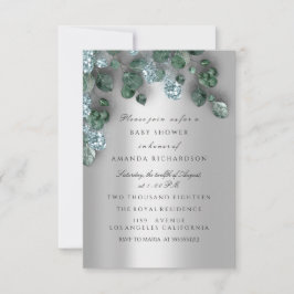 Invitation Baby shower Parties scintillant gris Eucalyptus bl