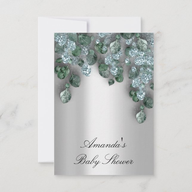 Invitation Baby shower Parties scintillant gris Eucalyptus bl (Dos)