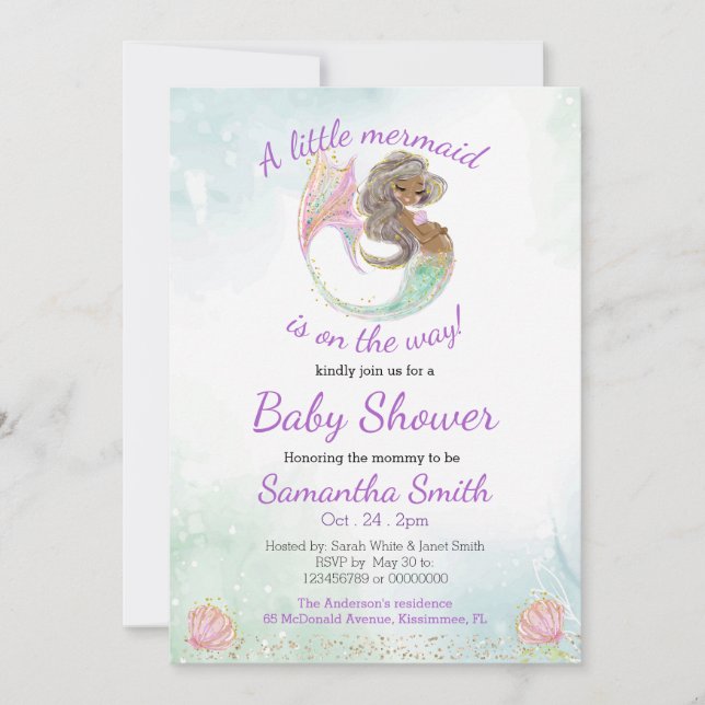 Invitation Baby shower Parties scintillant Petite Sirène (Devant)