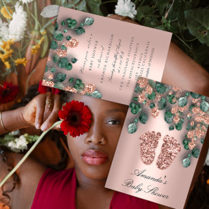 Invitation Baby shower Parties scintillant Pieds Rose Eucalyp