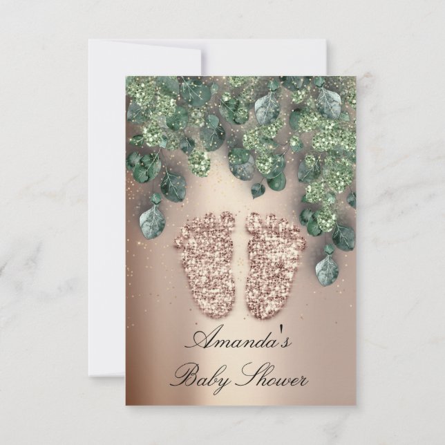Invitation Baby shower Parties scintillant Pieds Rose Woodlan (Dos)