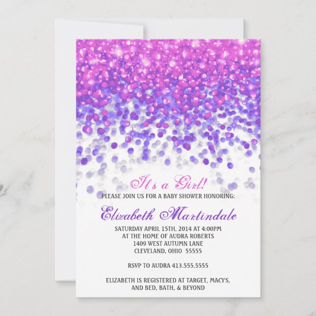 Invitation baby shower | Parties scintillant rose  (Devant)