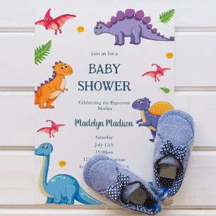 Invitation Baby shower Party, Blue Dinosaur