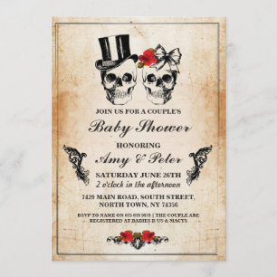 Invitation Baby shower Party Rose crâne Couples