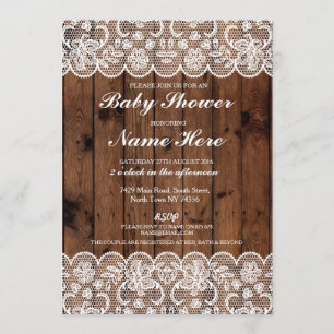 Invitation Baby shower Party Rustic Wood dentelle garçon fill