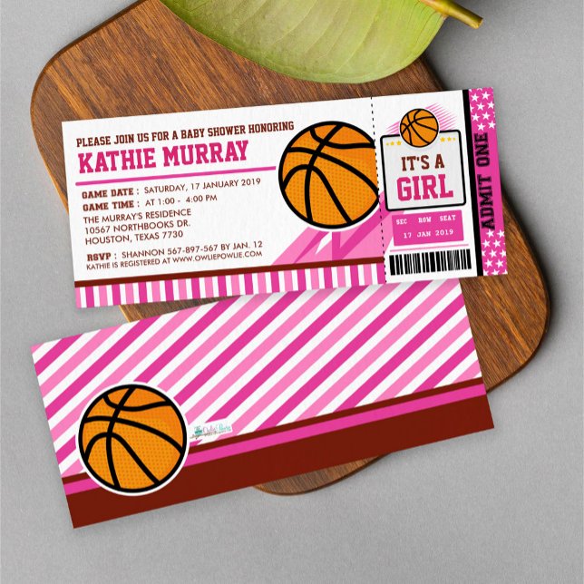 Invitation Baby shower Passe Panier Pink Basketbal (Créateur téléchargé)