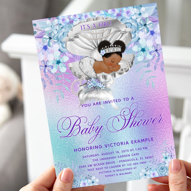 Invitation Baby shower Pastel Afro Mermaid (Créateur téléchargé)