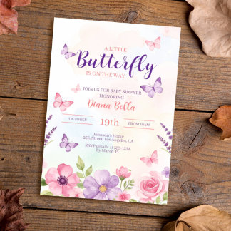 Invitation Baby Shower Pastel Aquarelle Papillon