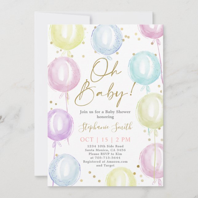 Invitation Baby shower Pastel Balloons (Devant)