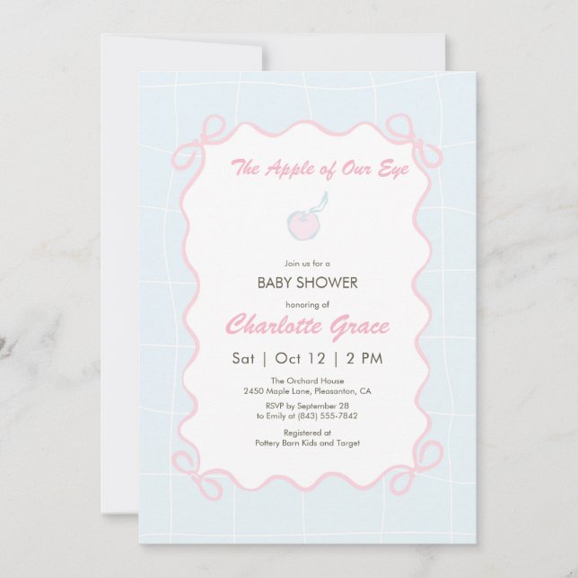 Invitation Baby shower Pastel Blue Apple (Devant)