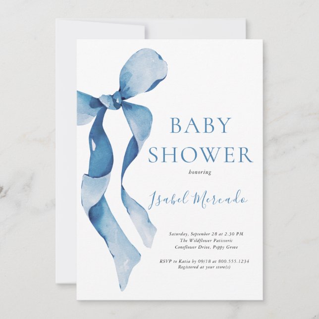 Invitation Baby shower Pastel Blue Bow (Devant)