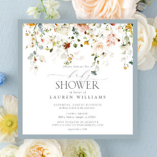 Invitation Baby shower Pastel Blue Floral Drop Script