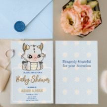 Baby shower Pastel Blue Grey Baby Dragon