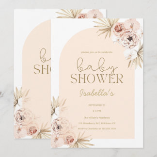 Invitation Baby Shower Pastel Bohème Fleurs en Arche
