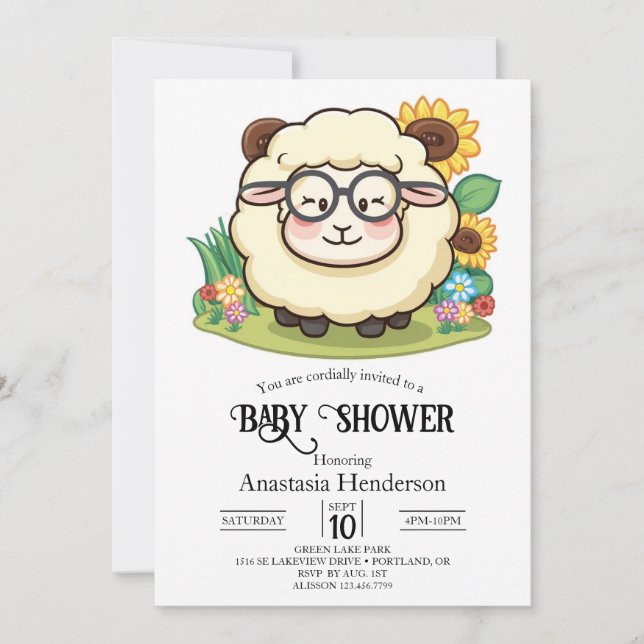Invitation Baby shower Pastel Cute Sheep (Devant)