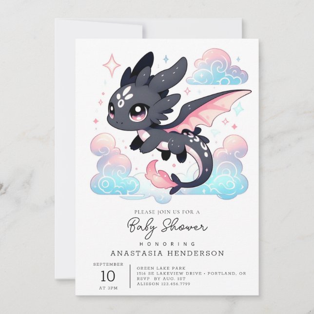 Invitation Baby shower Pastel Dragon (Devant)
