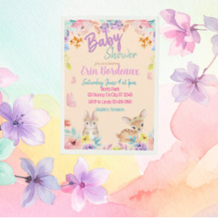 Invitation Baby shower pastel floral forestier