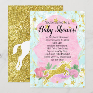 Invitation Baby shower Pastel Gold Unicorn